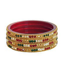 Red, Green and White Stone Studded Bangles