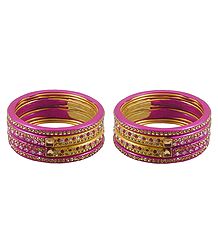 Set of 2 Stone Studded Pink Lac Bangles