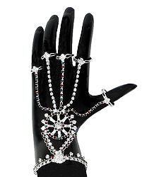 White, Green and Maroon Stone Studded Panja Bracelet for one Hand