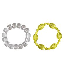 Set of 2 White and Yellow Acrylic Beaded Stretch Bracelet