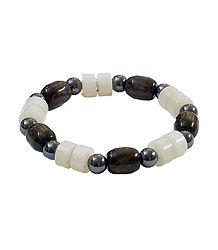 White and Dark Brown Beaded Stretch Bracelet