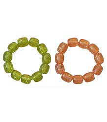 Set of 2 Green and Peach Beaded Stretch Bracelet