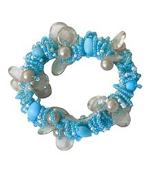 Blue with White Stretch Bracelet