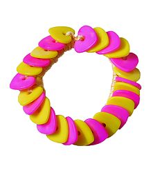 Pink and Yellow Heart Shaped Stretch Bead Bracelet