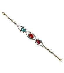Green and Red Stone Studded Metal Bracelet