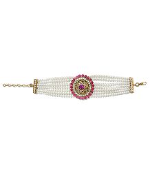 Faux Pearl with Magenta and White Zirconia Bracelet
