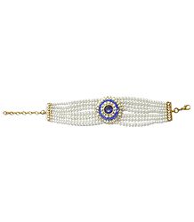 Faux Pearl with Blue and White Zirconia Bracelet