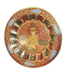 Multicolor Meenakari Brass Plate with Bal Gopal Design - Wall Hanging