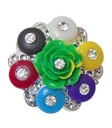 Stone Studded Multicolor Acrylic Flower Brooch