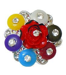 Stone Studded Multicolor Acrylic Flower Brooch