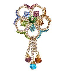Multicolor Stone Studded Metal Flower Brooch