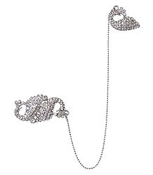 Faux Zirconia Studded Brooch with Chain