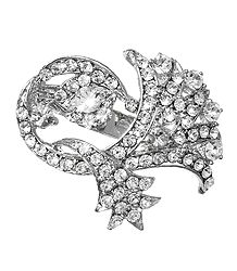 Faux Zirconia Studded Brooch with Chain