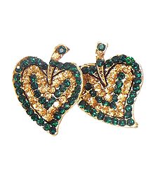 Green and Yellow Stone Studded Metal Leaf Brooch