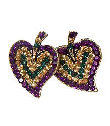 Purple and Yellow Stone Studded Metal Leaf Brooch