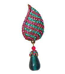 Magenta and Cyan Stone Studded Metal Leaf Brooch