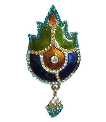 Stone Studded Laquered Leaf Shaped Brooch