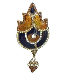 Stone Studded Laquered Leaf Shaped Brooch