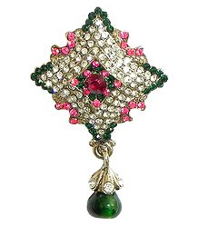 Faux Ruby, Emarald, White Zirconia Studded Diamond Shaped Brooch
