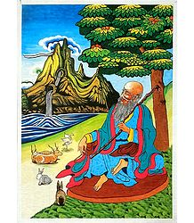 A Tibetan Monk - Hand Painting on Jute Fabric - Unframed Wall hanging