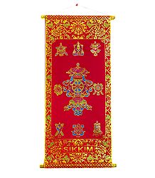 Buddhist Symbols - Rubberized Paint on Velvet Cloth - Wall Hanging