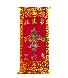 Buddhist Symbols - Rubberized Paint on Velvet Cloth - Wall Hanging