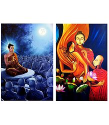 Lord Buddha and Amprapali Finds Peace in Buddha - Set of 2 Posters
