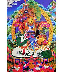 Vaishravana - The Buddhist Lord of Wealth, Riding Lion