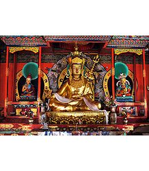 Guru Padmasambhava with Other 2 Deities in Dichen Choling Gompa - South Sikkim, India