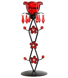Iron and Red Glass Candle Stand