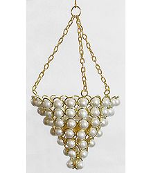 Metal with White Bead Hanging Candle Holder