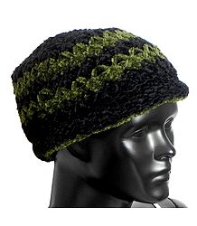 Ladies Hand Knitted Black and Green Woolen Beanie Cap