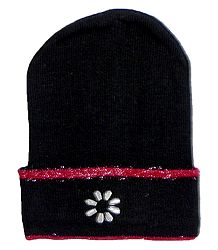 Black Woolen Beanie Cap with Red Border