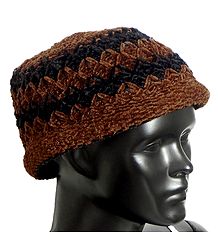 Ladies Hand Knitted Black and Brown Woolen Beanie Cap