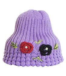 Ladies Hand Knitted Mauve Woolen Beanie Cap