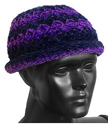Ladies Hand Knitted Black with Purple Stripe Beanie Woolen Hat