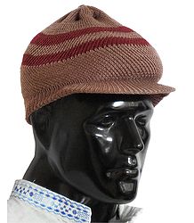 Brown With Maroon Woolen Baseball Cap