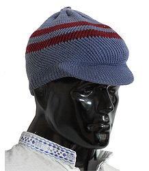 Bluish Grey With Maroon Gents Woolen Baseball Cap