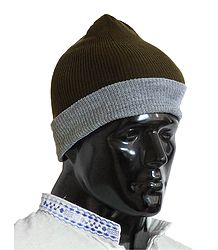 Brown with Grey Gents Woolen Beanie Cap