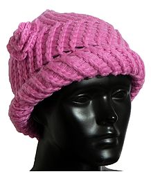 Ladies Hand Knitted Shoking Pink Woolen Beanie Cap