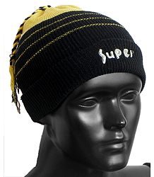 Yellow with Black Ladies Beanie Woolen Cap