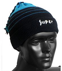 Cyan Blue with Black Ladies Beanie Woolen Cap