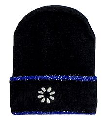 Black Woolen Beanie Cap with Blue Border