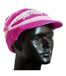 Dark Pink with Light Pink Ladies Woolen Cap
