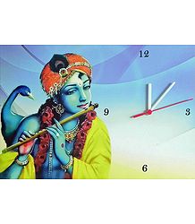 Wall Clock on Hardboard with Krishna Picture