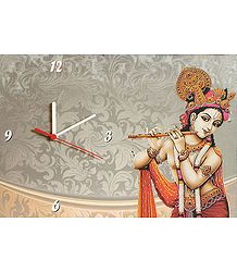 Wall Clock on Hardboard with Murlidhara Krishna Picture