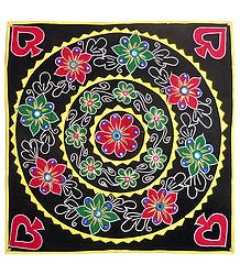 Appliqued and Embroidered Flowers on Black Velvet Cloth - Wall Hanging