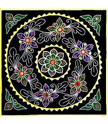 Appliqued and Embroidered Flowers on Black Cotton Cloth - (Wall Hanging)
