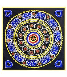 Blue Appliqued Elephants on Black Cotton Cloth - Wall Hanging