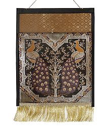 Magazine and Paper Holder with One Pocket in Zari Weaved Peacocks